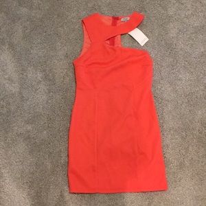 CORAL BODYCON TOBI OFF THE SHOULDER DRESS